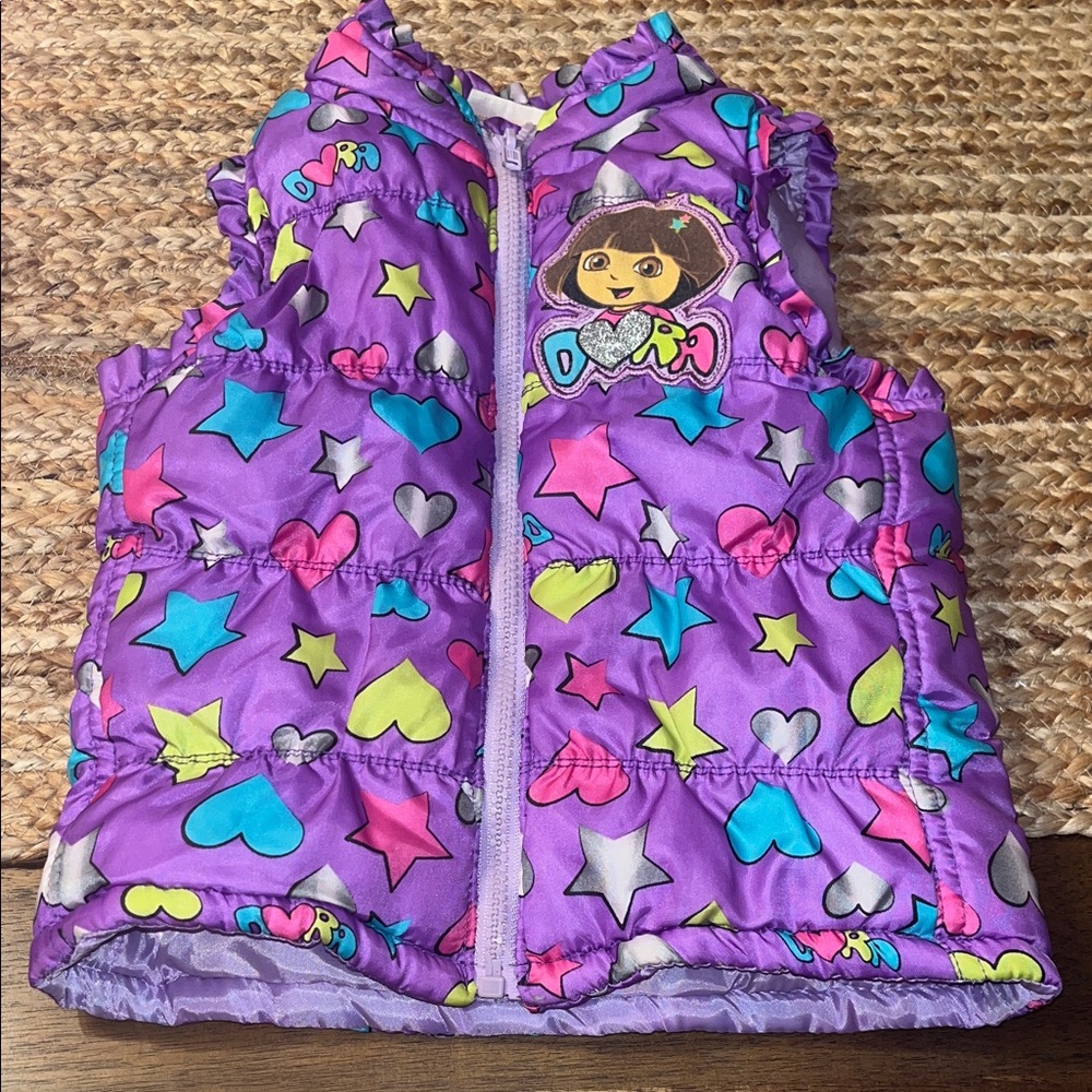 Dora Purple Star and Heart Puffer Vest size 3t cute